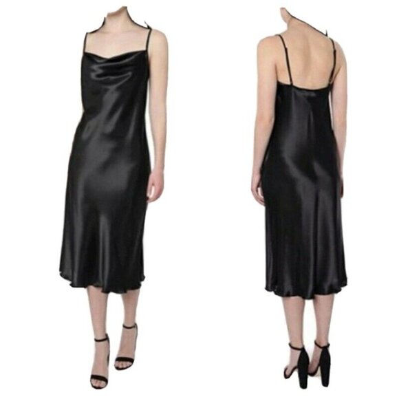 NWT BEBE SATIN MIDI SLIP BLACK DRESS ,XL - Picture 1 of 6